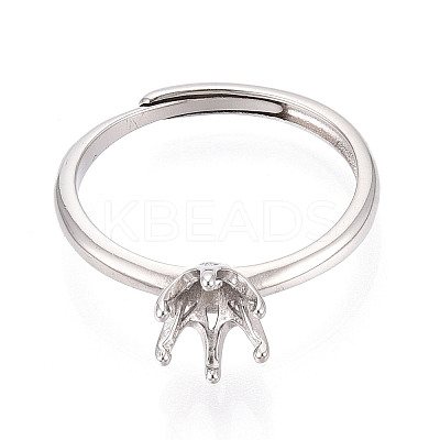 Rhodium Plated 925 Sterling Silver Engagement Solitaire Adjustable Ring Settings STER-T008-17P-1