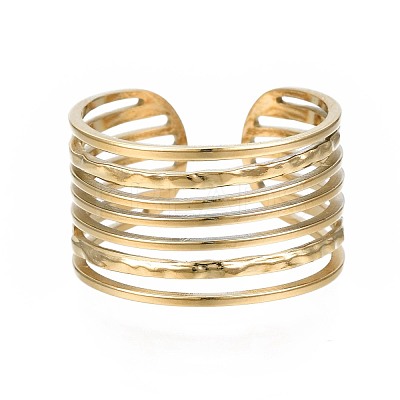 304 Stainless Steel Multi-string Open Cuff Ring RJEW-T023-33G-1