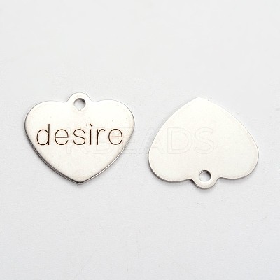 Non-Tarnish 201 Stainless Steel Heart Pendants STAS-L165-C03-1