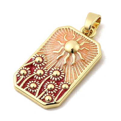 Rectangle with Sun Brass Pendants KK-C134-35A-G-1