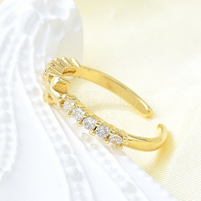 Brass Micro Pave Clear Cubic Zirconia Open Cuff Rings for Women RJEW-F179-07G-1