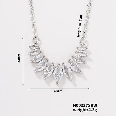 Stylish and Cute Petal Brass Clear Cubic Zirconia Pendant Necklace with Cable Chain for Women Girl EA4180-1-1