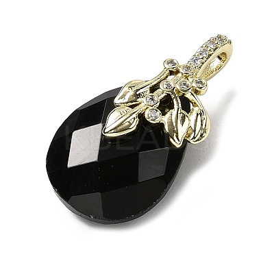 Natural Obsidian Faceted Teardrop Pendants KK-D021-03B-G-1