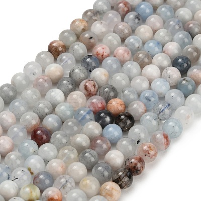 Natural Aquamarine Beads Strands G-F591-29A-6mm-03-1