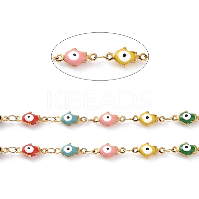 Enamel Hamsa Hand with Evil Eye Link Chains CHS-G023-01G-02-1