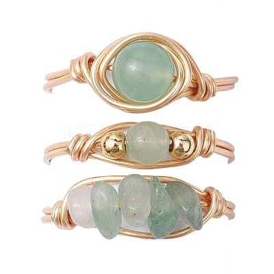 3Pcs 3 Styles Natural Rose Quartz & Amethyst & Green Aventurine Finger Rings RJEW-JR00745-1