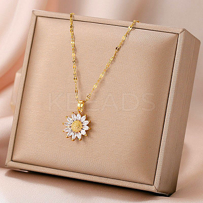 Sunflower 304 Stainless Steel Clear Cubic Zirconia Pendant Necklaces for Women FS-WG5C110-01-1