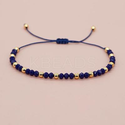 Glass & Brass Round Beads Braided Bead Bracelets RD6595-7-1