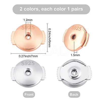 2 Pairs 2 Colors Sterling Silver Ear Nuts STER-CN0001-14B-1