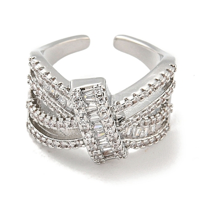 Rack Plating Brass Micro Pave Cubic Zirconia Open Cuff Rings RJEW-I104-17P-1