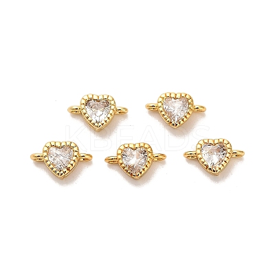 Brass Pave Clear Cubic Zirconia Heart Links Connector Charms KK-H515-01A-G-1