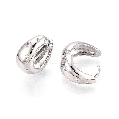 Brass Micro Pave Clear Cubic Zirconia Teardrop Hoop Earrings EJEW-T048-26P-1
