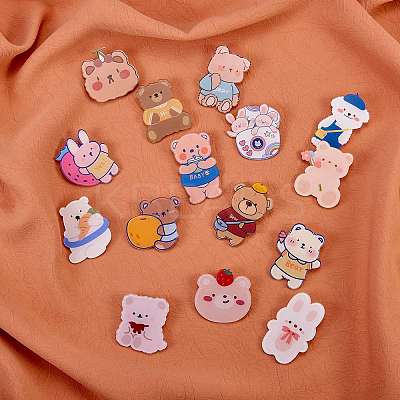 15Pcs 15 Style Bear & Rabbit Brooch Pins JEWB-SZ0001-35-1