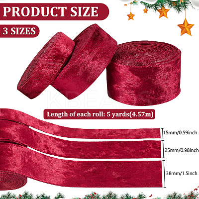 15 Yards 3 Styles Polyester Single Face Velvet Ribbons SRIB-BC0001-31C-1