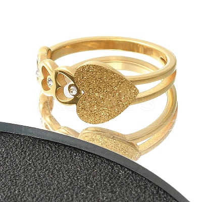 Textured Heart 304 Stainless Steel Finger Ring for Women RJEW-L126-14B-G-1