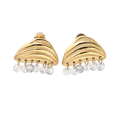 Triangle Stainless Steel Clear Cubic Zirconia Stud Earrings EJEW-D303-05G-1