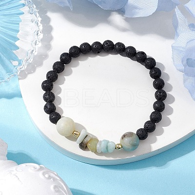 Natural Flower Amazonite with Natural Lava Rock Beaded Stretch Bracelets for Women BJEW-JB11130-02-1