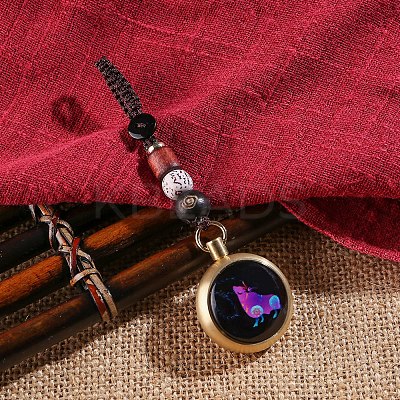 Luminous Brass & Lampwork Twelve Zodiac Turning Pendant Decorations LUMI-PW0004-019C-1