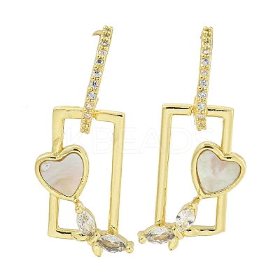 Heart with Butterfly Brass Clear Cubic Zirconia Stud Earrings EJEW-Q390-06G-1