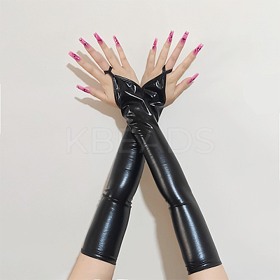 Women's Shiny Polyester Long Fingerless Gloves AJEW-CL0003-03B-1