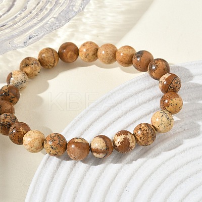 Natural Picture Jasper Round Beaded Stretch Bracelets GG-CBA12F1-02A-05-1