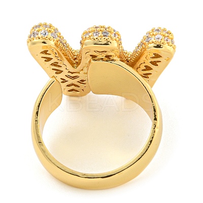 Brass Micro Pave Clear Cubic Zirconia Letter Open Cuff Ring for Women RJEW-M173-01G-W-1