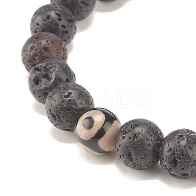 2Pcs 2 Style Natural Tibetan 3-Eye dZi Agate & Lava Rock Mala Bead Bracelets Set BJEW-JB07889-1