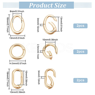 6 Pcs 3 Styles Rack Plating Brass Spring Gate Rings KK-BC0009-73-1