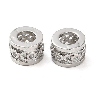 Rack Plating Brass Cubic Zirconia Hollow Column European Beads KK-Z033-25P-1