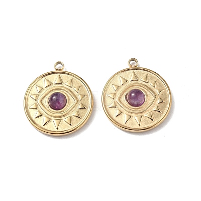 PVD Vacuum Plating 201 Stainless Steel Natural Amethyst Pendants STAS-C064-VC821-1