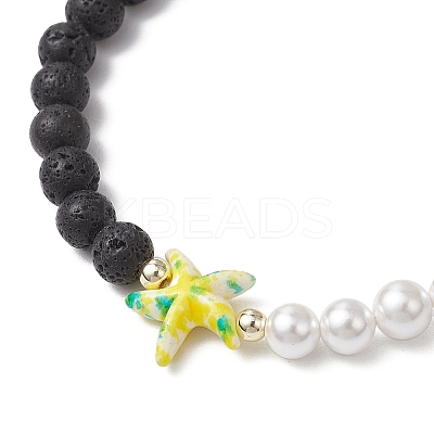 4Pcs 4 Colors Natural Lava Rock & Synthetic Turquoise Beaded Stretch Bracelets BJEW-JB11880-1