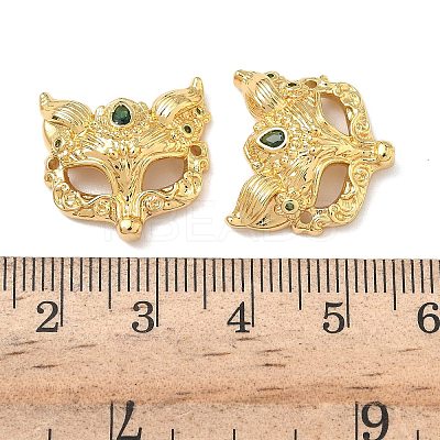 Brass Micro Pave Green Cubic Zirconia Fox Mask Connector Charms KK-H526-11G-02-1