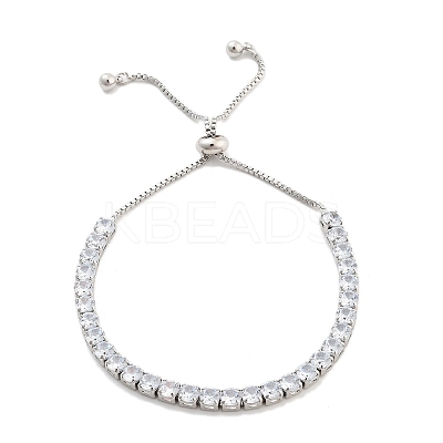 Brass Pave Clear Cubic Zirconia Flat Round Box Chain Slider Bracelets BJEW-YWC0002-12B-P-1