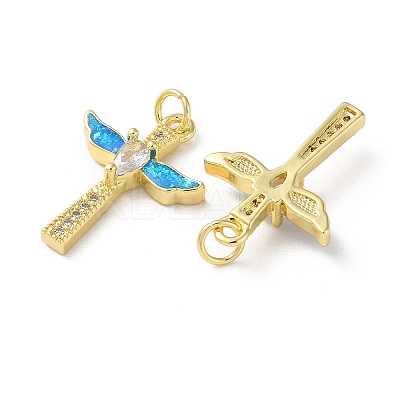 Brass Micro Pave Clear Cubic Zirconia Pendants KK-C045-14G-1