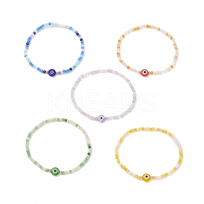 Handmade Evil Eye Lampwork & Glass Beads Stretch Bracelets for Women BJEW-JB12510-1