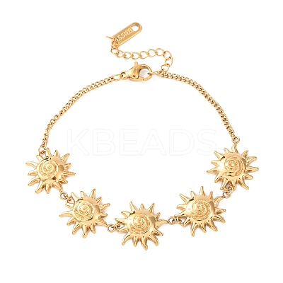 Textured 304 Stainless Steel Sun Link Bracelets BJEW-K293-06A-G-1
