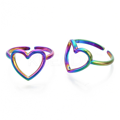 304 Stainless Steel Hollow Heart Cuff Rings RJEW-N038-122M-1