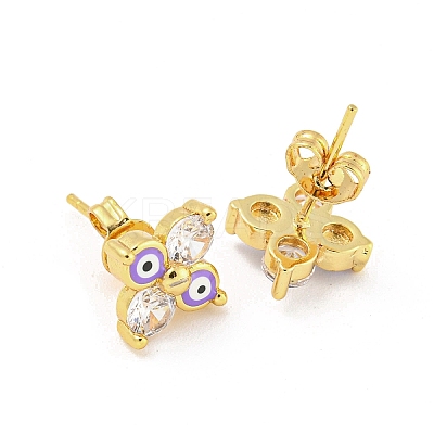 Flower with Evil Eye Real 18K Gold Plated Brass Stud Earrings EJEW-L269-101G-03-1