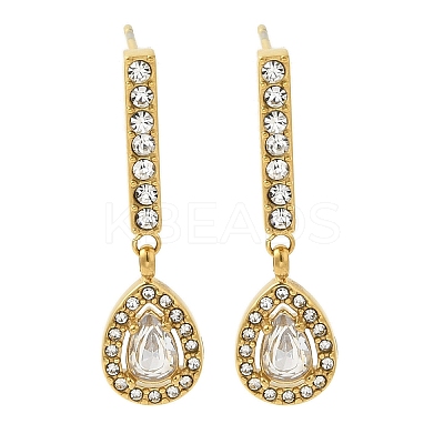Ion Plating(IP) Stainless Steel Inlay Rhinestone & Clear Cubic Zirconia Stud Earrings for Women EJEW-M024-08C-G-1