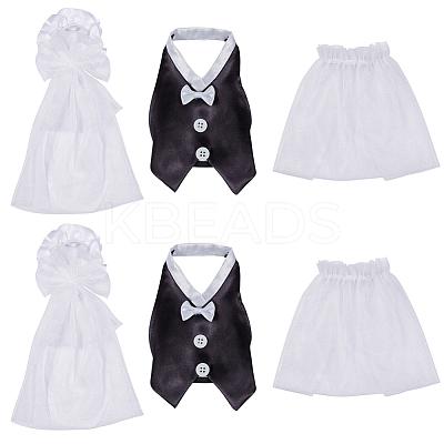 2 Sets Organza & Cloth Bride and Groom Wine Bottle Cover AJEW-CP0001-47-1