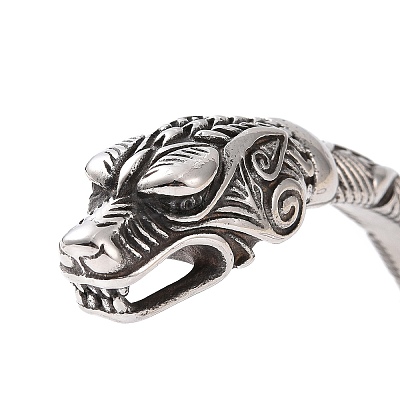 304 Stainless Steel Dragon Open Cuff Bangle for Men Women BJEW-M230-02AS-1