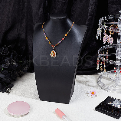 Bust Shaped Wood Covered with PU Leather Necklaces Display Stands ODIS-WH0043-153-1