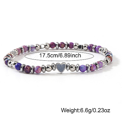 Dyed Natural Purple Imperial Jasper Round Beaded Stretch Bracelets EV1340-1-1