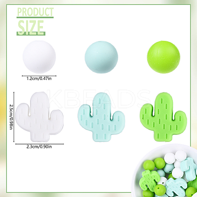 Cactus/Round Silicone Beads SIL-YW0001-50C-1