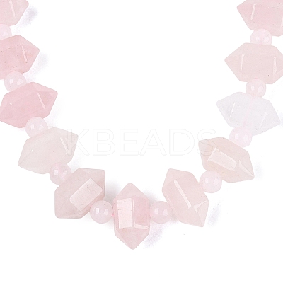 Natural Rose Quartz Round & Cone Beaded Necklaces NJEW-N064-03N-1