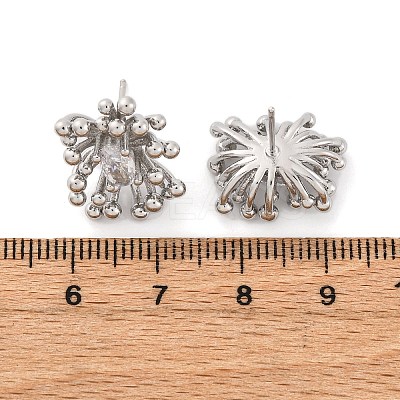 Flower Brass Clear Cubic Zirconia Stud Earrings EJEW-R025-22P-1