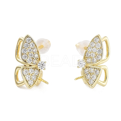 925 Sterling Silver with Cubic Zirconia Stud Earrings Findings EJEW-B038-01G-1