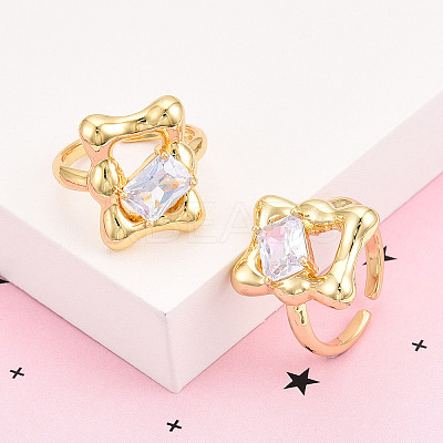 Brass Micro Pave Clear Cubic Zirconia Cuff Rings for Women KK-T074-12G-1