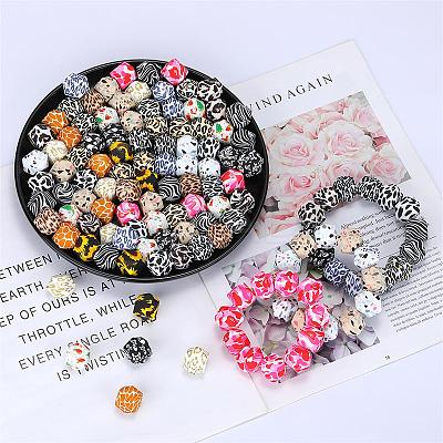 Colorful Pattern Printed Silicone Focal Beads SI-JX0022A-01-1
