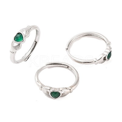 Hand with Heart Natural Dyed & Heated Green Onyx Agate Adjustable Rings RJEW-Q817-06P-01-1